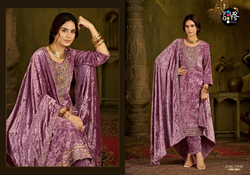 Zara By Fourdots Semi Makhamal Beads Work Designer Salwar Suits